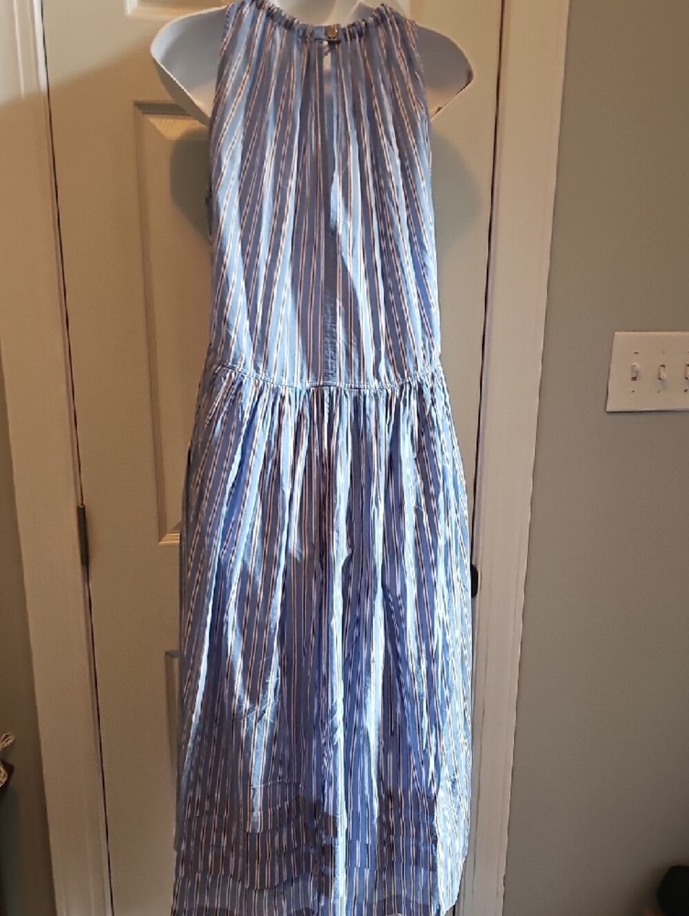 NWT Sundry Blue and White Striped Halter Midi Dress - Picture 3 of 5